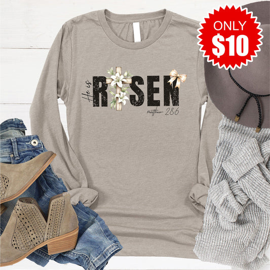 He Is Risen Long Sleeve - Heather Stone - 10