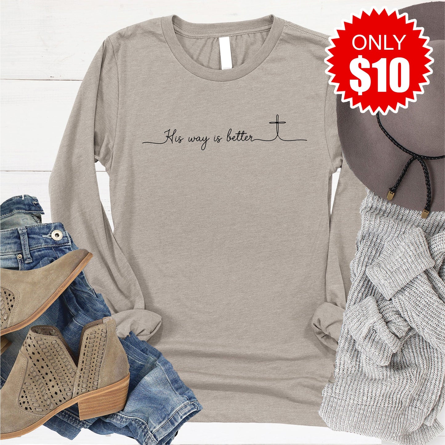 His Way Is Better Long Sleeve - Heather Stone - 10