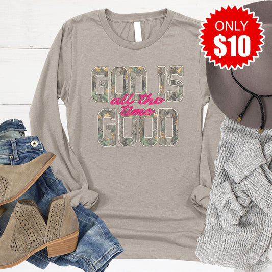 God Is Good Long Sleeve - Heather Stone - 10