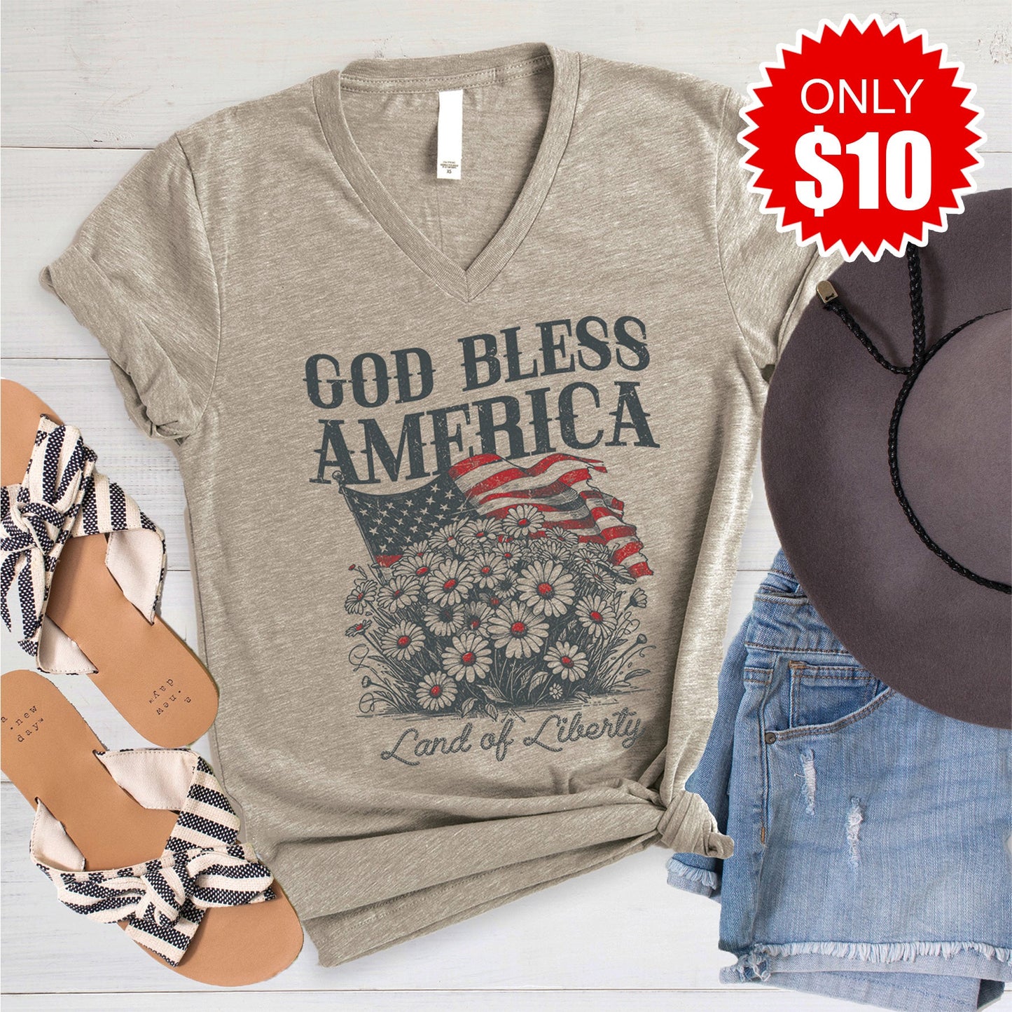 God Bless America V-Neck - 10