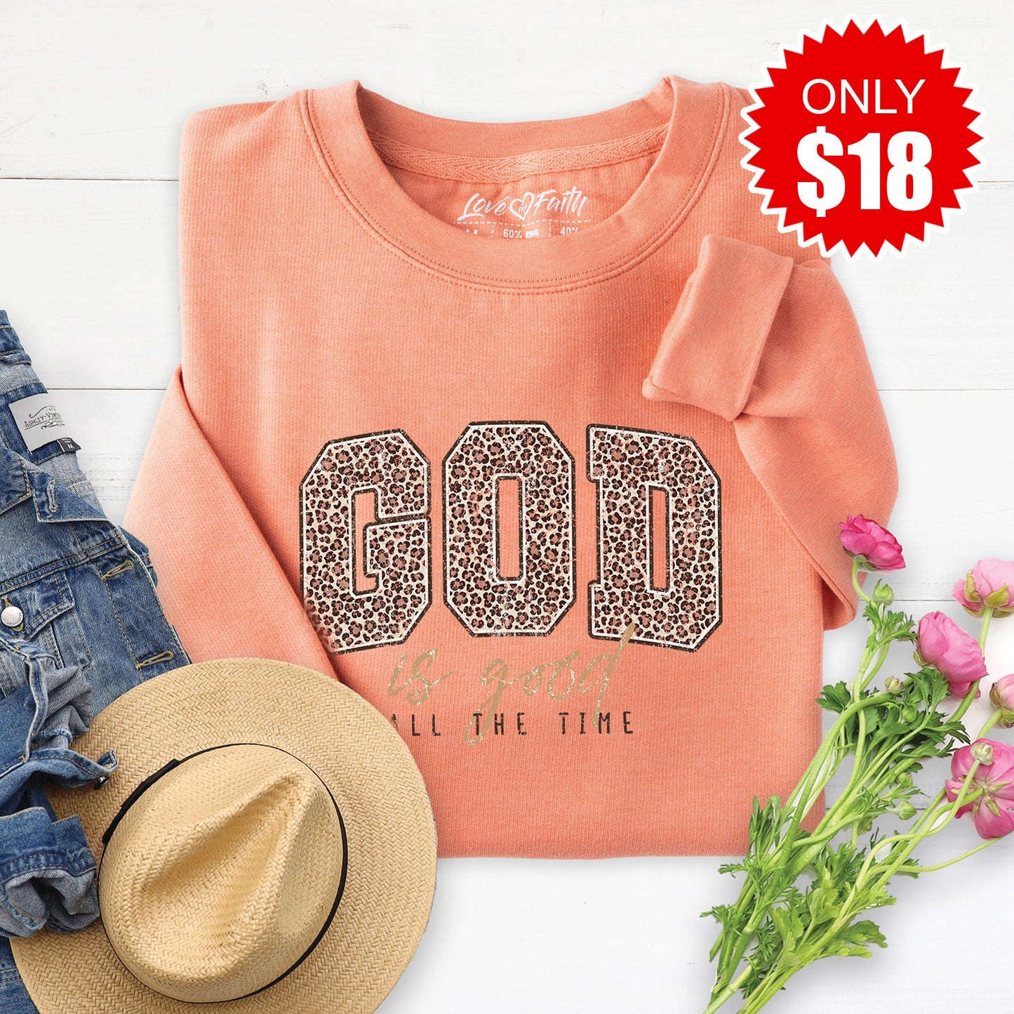 God Is Good Sweatshirt - Heather Terracotta - 18