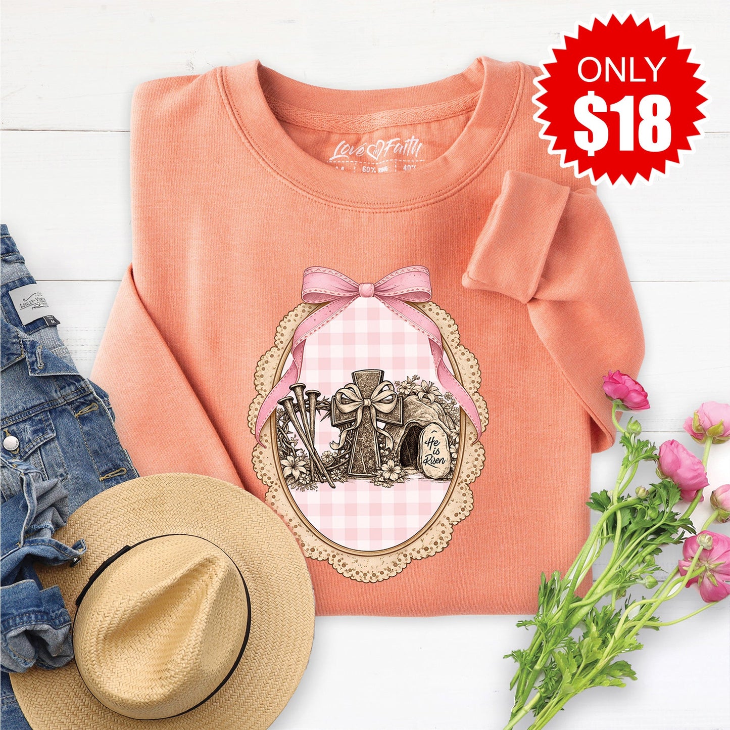 He Is Risen Sweatshirt - Heather Terracotta - 18