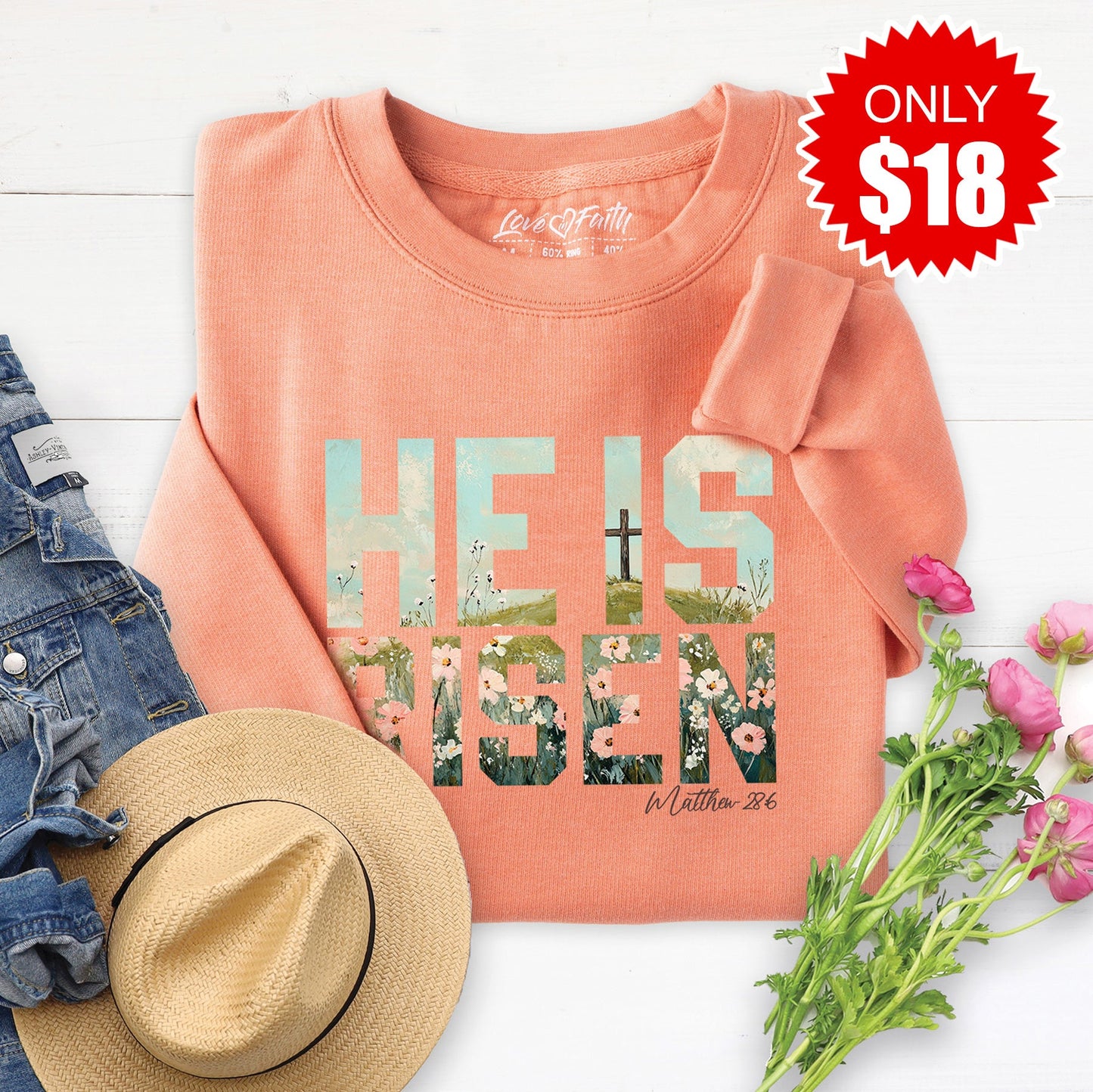 He Is Risen Sweatshirt - Heather Terracotta - 18