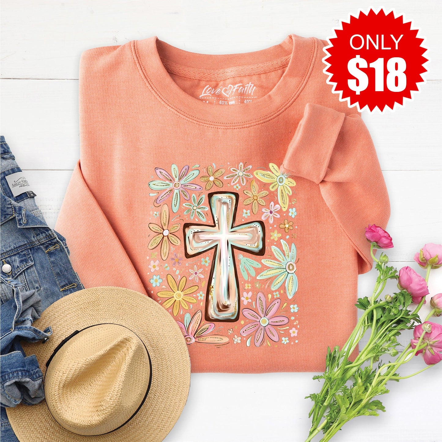 Cross Sweatshirt - Heather Terracotta - 18