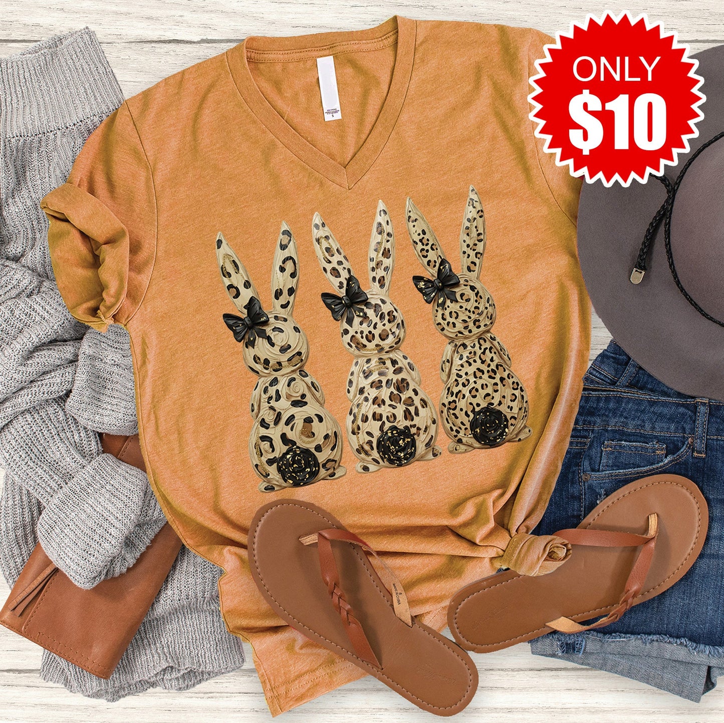 Easter Bunny V-Neck - Heather Toast - 10
