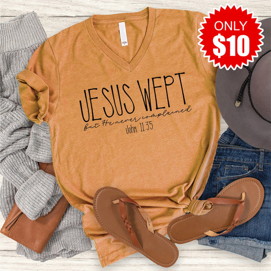 Jesus Wept V-Neck - Heather Toast - 10