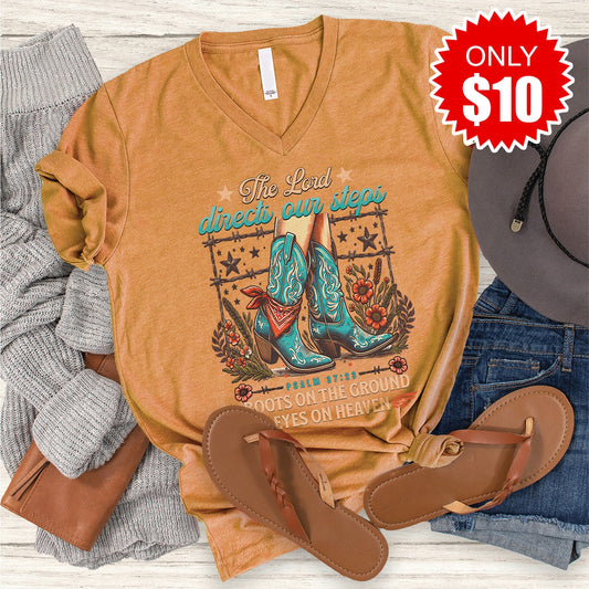 Boots On The Ground V-Neck - Heather Toast - 10