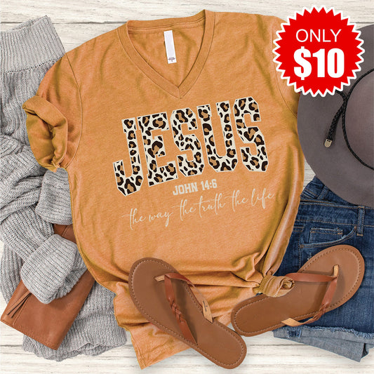 Jesus V-Neck - Heather Toast - 10