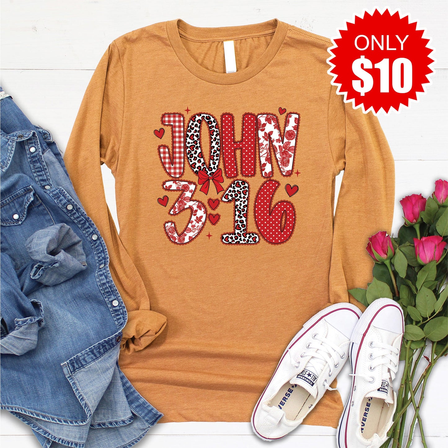 John 3:16 Long Sleeve - Heather Toast - 10