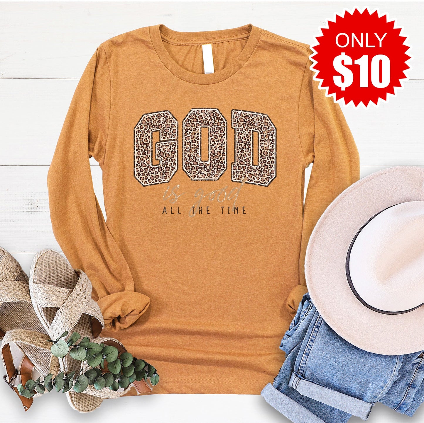 God Is Good Long Sleeve - Heather Toast - 10