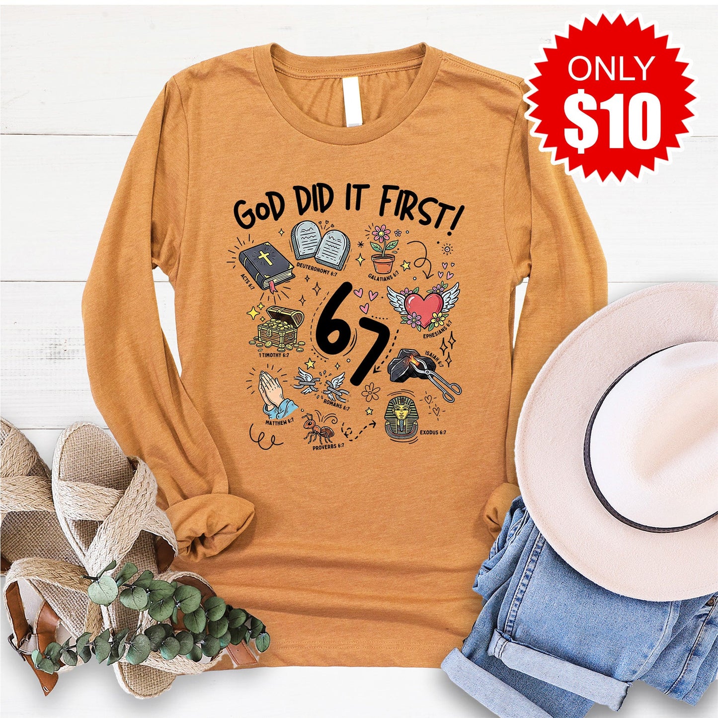 God Did It First Long Sleeve - Heather Toast - 10