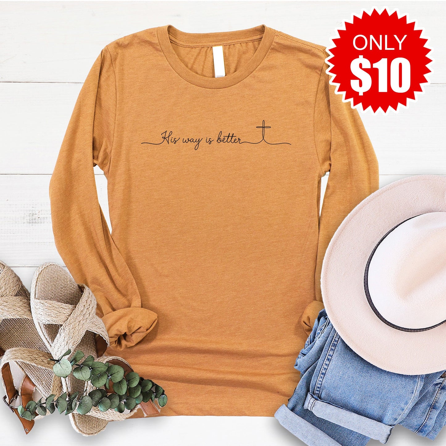 His Way Is Better Long Sleeve - Heather Toast - 10