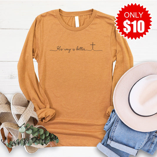 His Way Is Better Long Sleeve - Heather Toast - 10