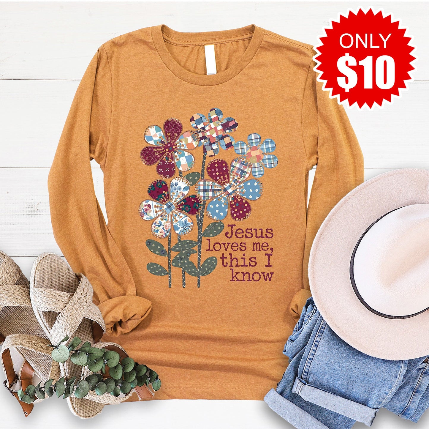 Jesus Loves Me Long Sleeve - Heather Toast - 10