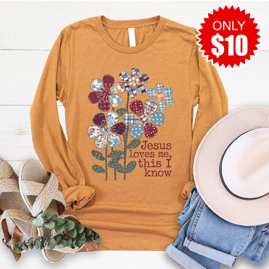 Jesus Loves Me Long Sleeve - Heather Toast - 10