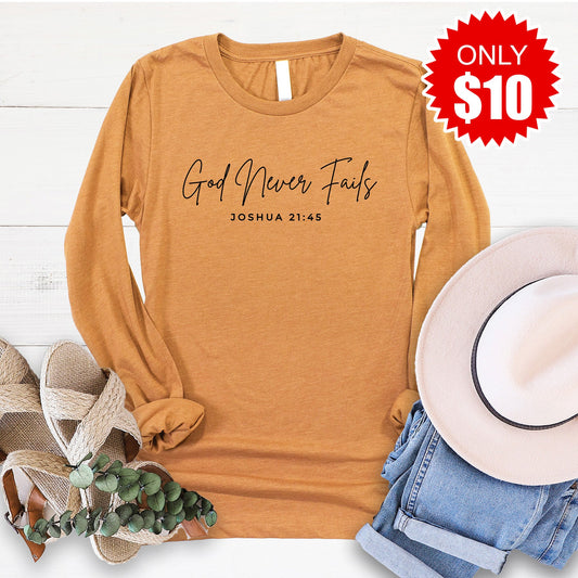 God Never Fails Long Sleeve - Heather Toast - 10