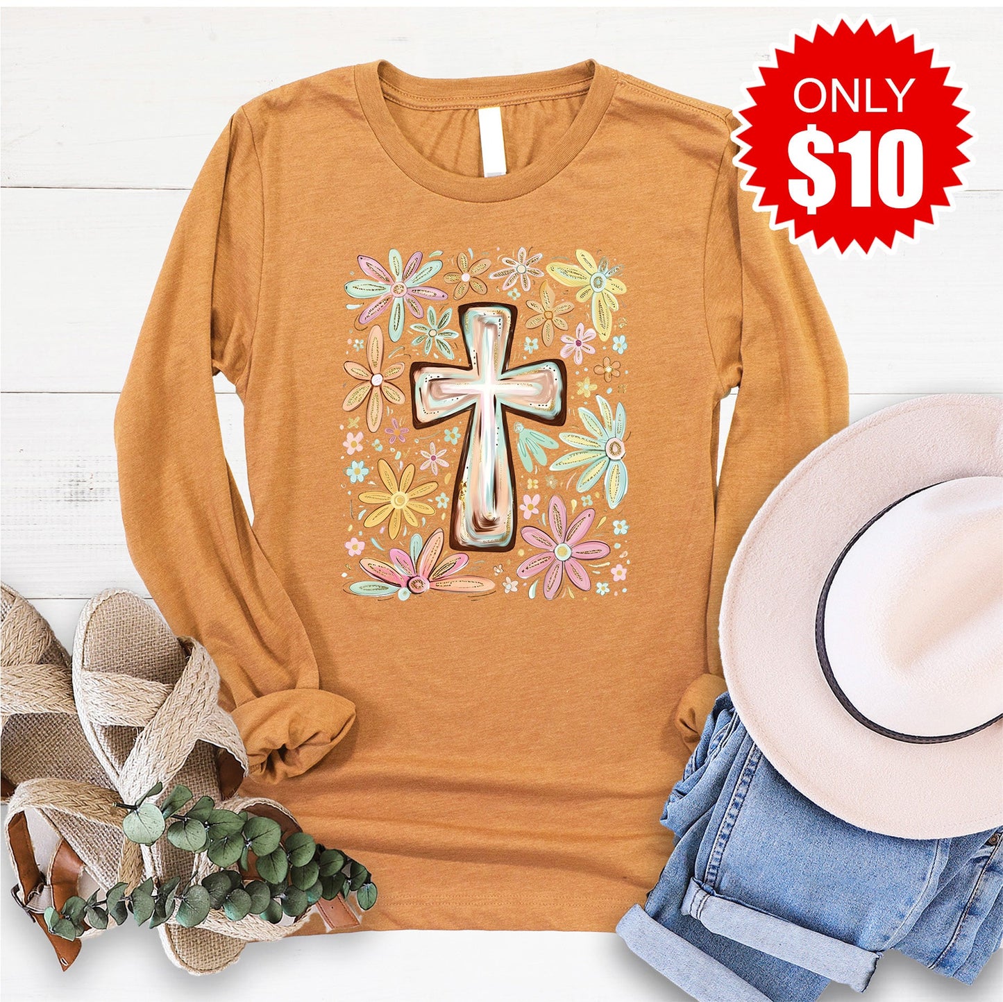 Cross Long Sleeve - Heather Toast - 10
