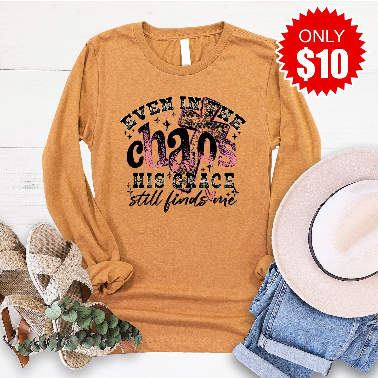 His Grace Still Finds Me Long Sleeve - Heather Toast - 10