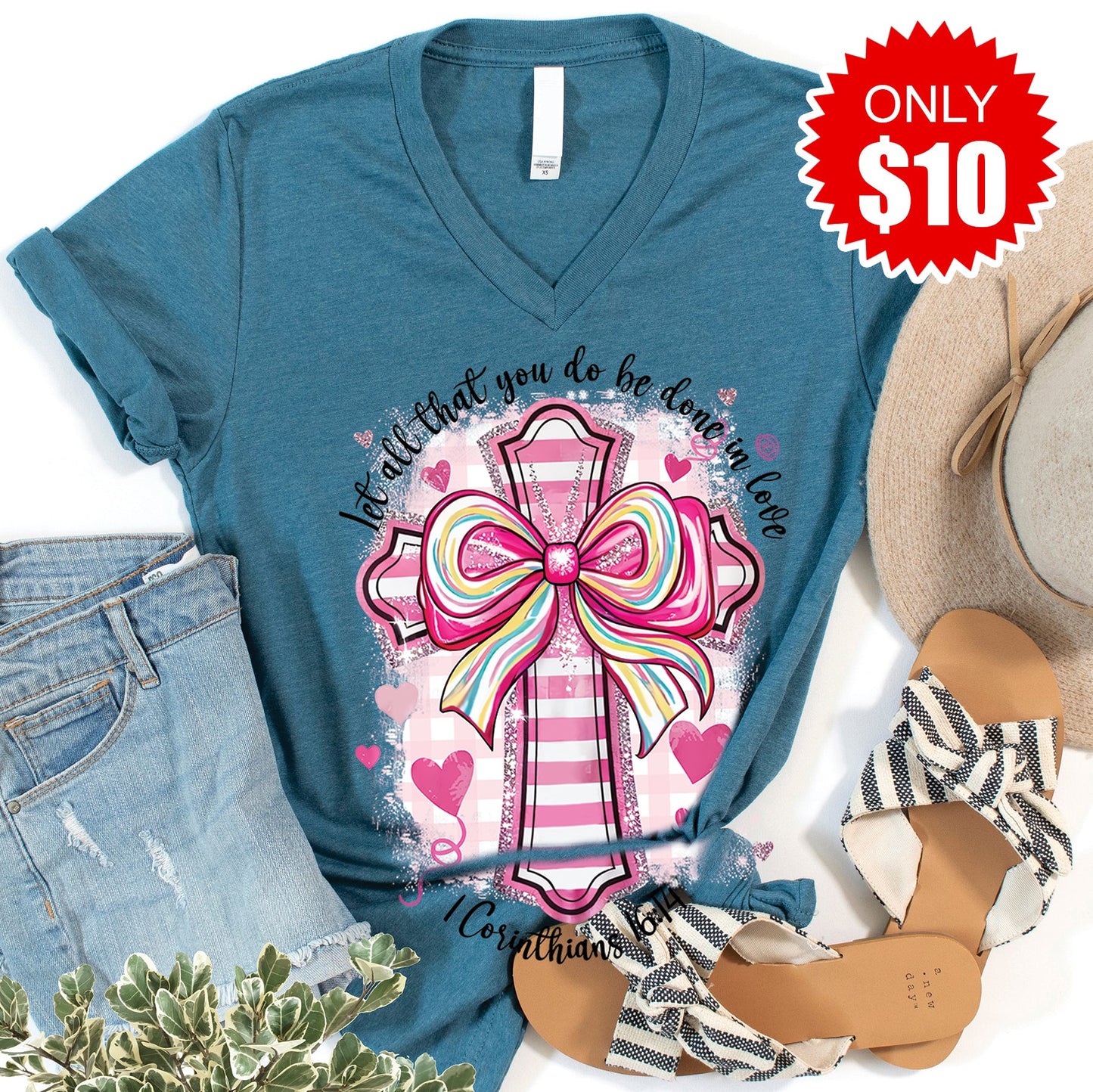 Corinthians 16:14 V-Neck - Heather Deep Teal - 10