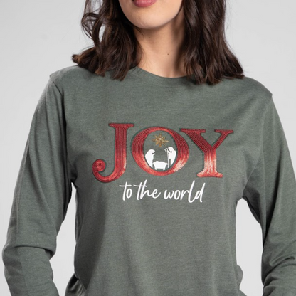 Joy to the World Long Sleeve Sequin Tee