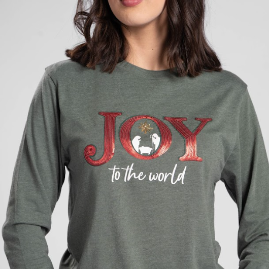 Joy to the World Long Sleeve Sequin Tee
