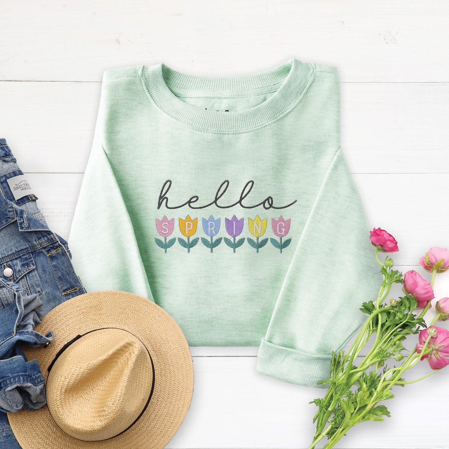 Embroidered Hello Spring Sweatshirt