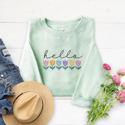 Embroidered Hello Spring Sweatshirt