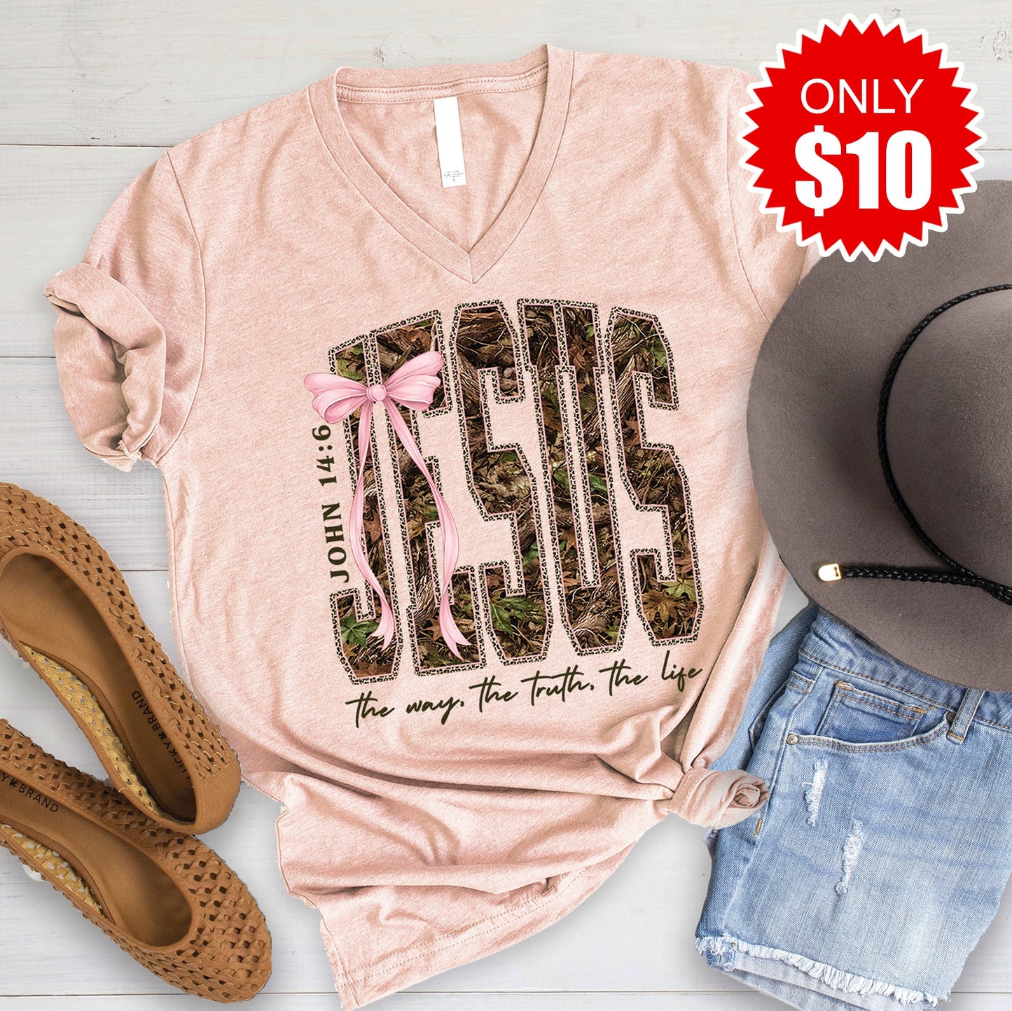 Jesus V-Neck - Heather Peach - 10