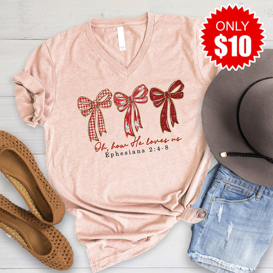 How He Loves Us V-Neck - Heather Peach - 10