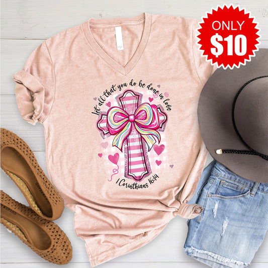 Corinthians 16:14 V-Neck - Heather Peach - 10