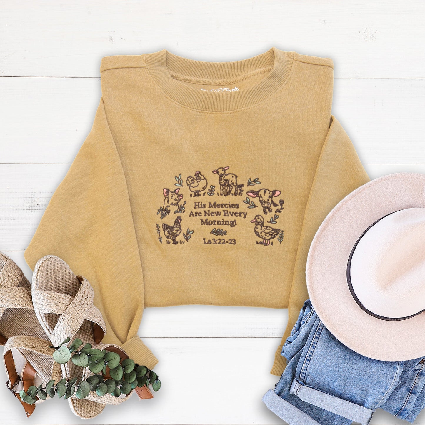 His Mercies are New Farm Embroidered Crewneck Sweatshirt