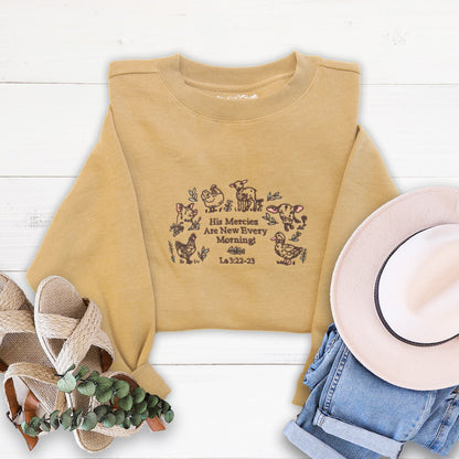 His Mercies are New Farm Embroidered Crewneck Sweatshirt