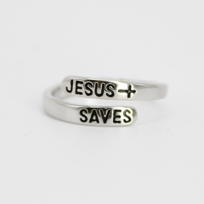 Jesus Saves Platinum Plated Brass Ring