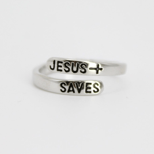Jesus Saves Platinum Plated Brass Ring
