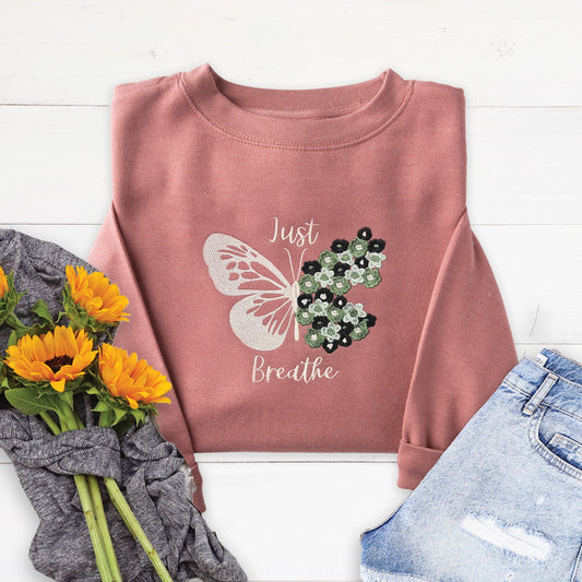 Just Breathe Embroidered Crewneck Sweatshirt