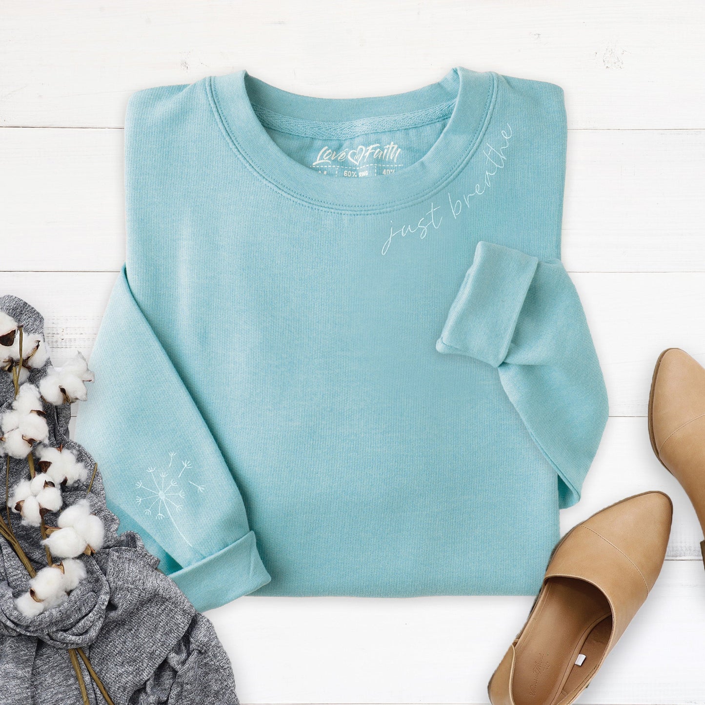 Just Breathe Embroidered Crewneck Sweatshirt