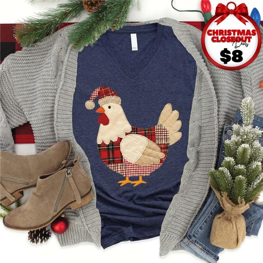 Christmas Patch Chicken V-Neck