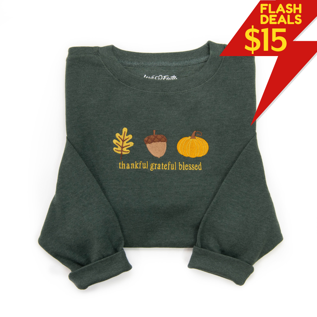 Embroidered Thankful Grateful Blessed Fall Icons Sweatshirt