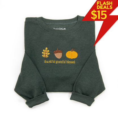 Embroidered Thankful Grateful Blessed Fall Icons Sweatshirt