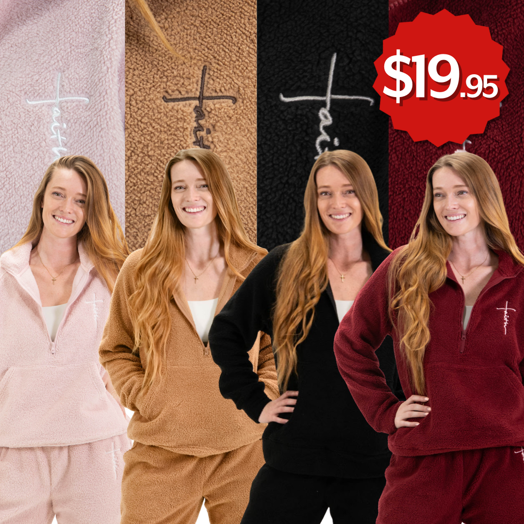 Faith Cross Cozy Sherpa Fleece Half Zip Pullover