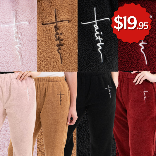 Faith Cross Cozy Sherpa Fleece Sweatpants