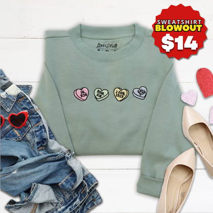 Candy Hearts Embroidered Crewneck Sweatshirt