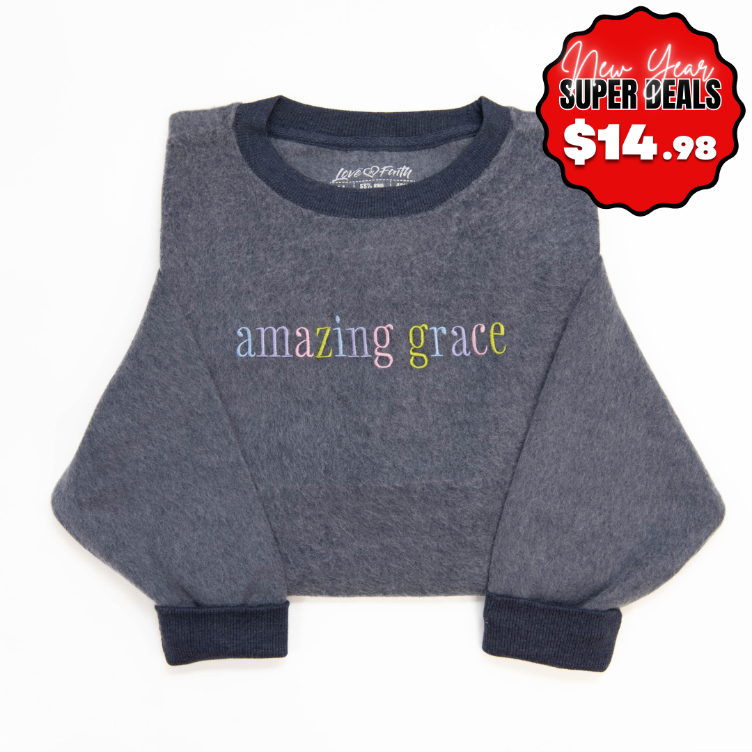 Fuzzy Embroidered Amazing Grace Sweatshirt