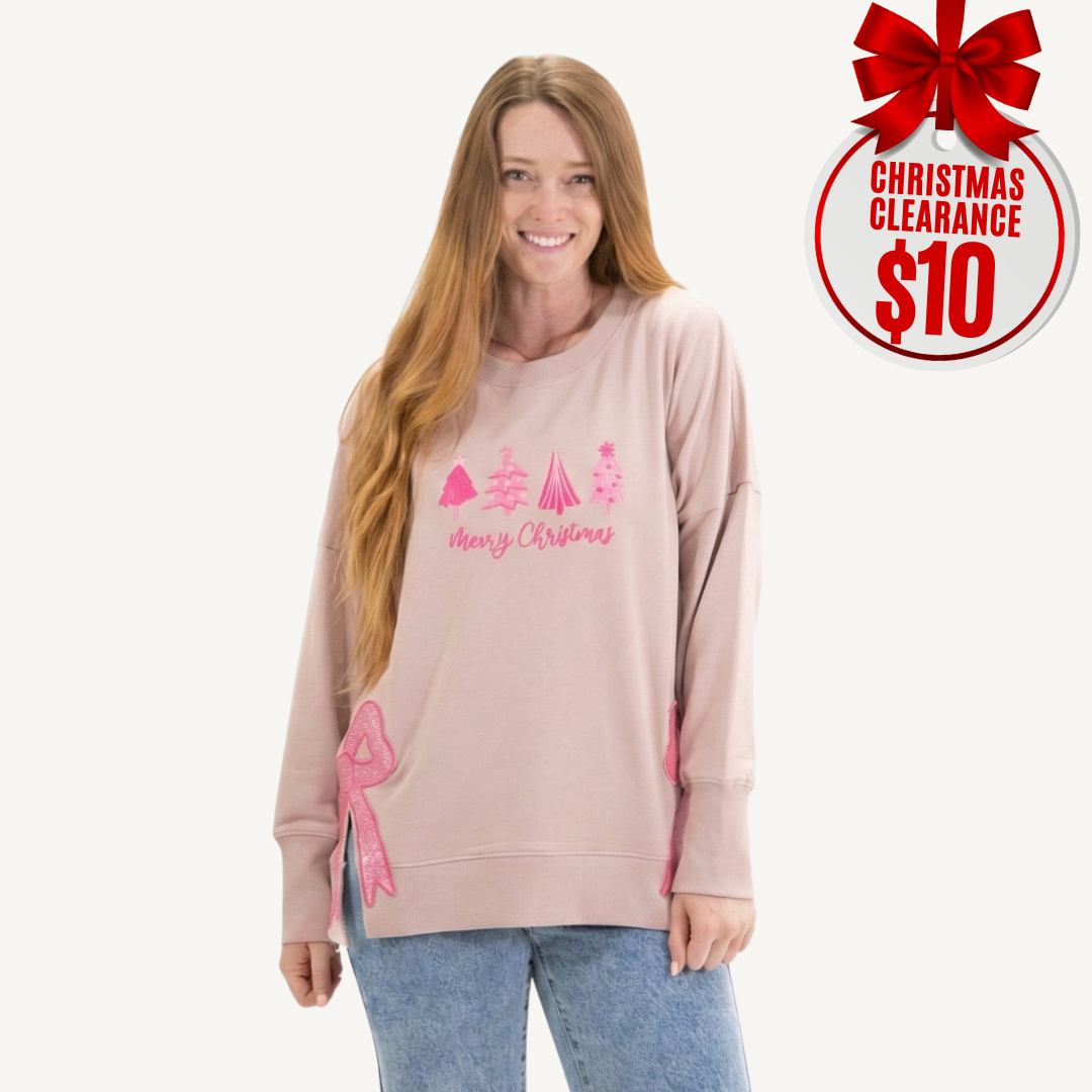 Christmas Clearance Side Slit Crewneck Sweatshirt