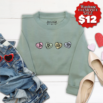 Candy Hearts Embroidered Crewneck Sweatshirt