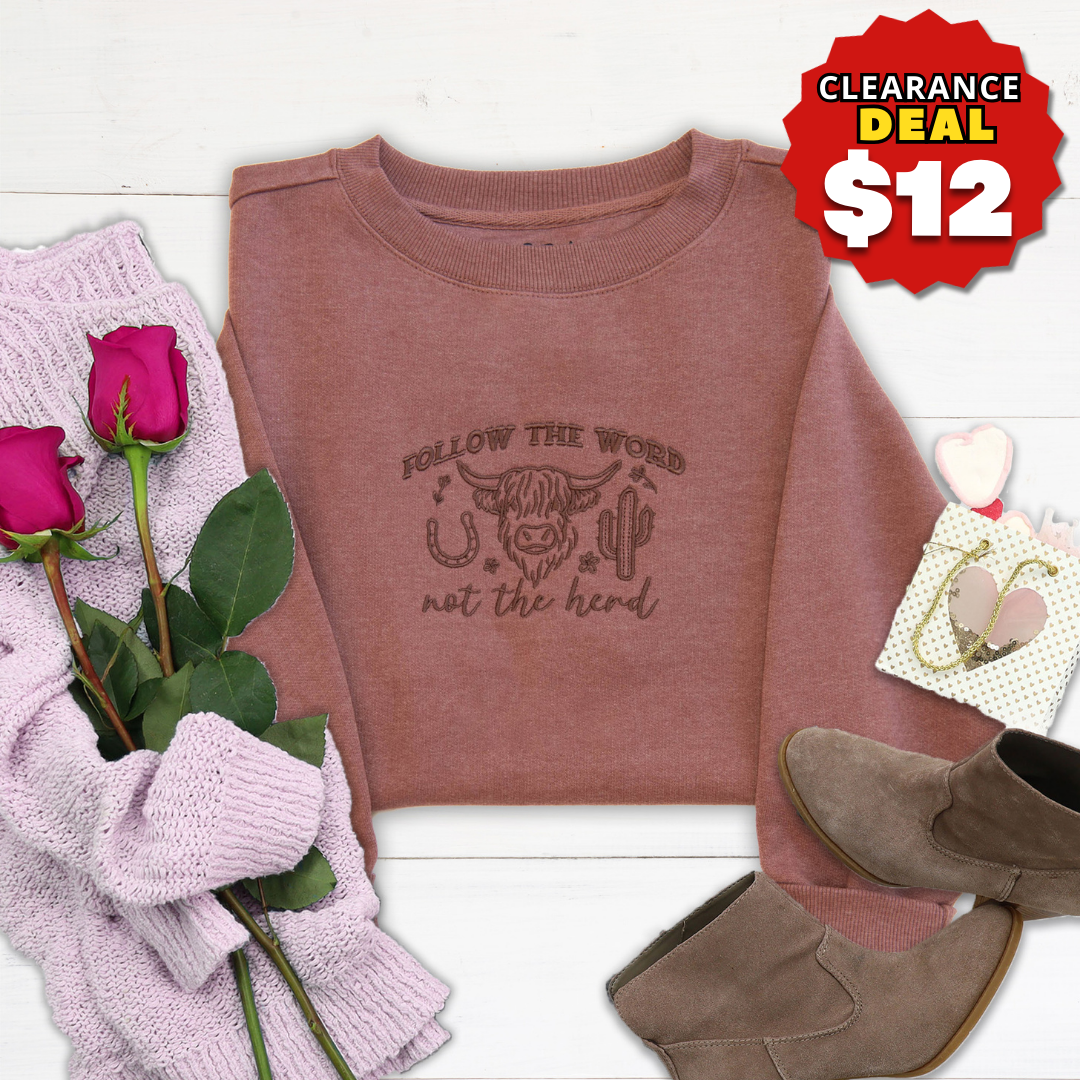 Follow the Word Embroidered Crewneck Sweatshirt
