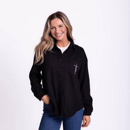 Faith Cross Waffle Knit Shacket