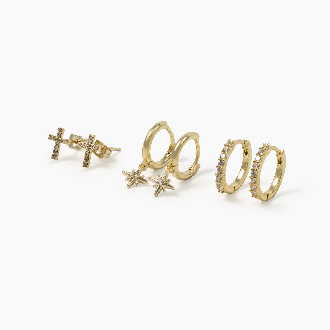 Cross Gold Plated Brass Earring Set