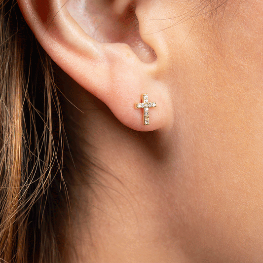 Cross Gold Plated Brass Earring Set