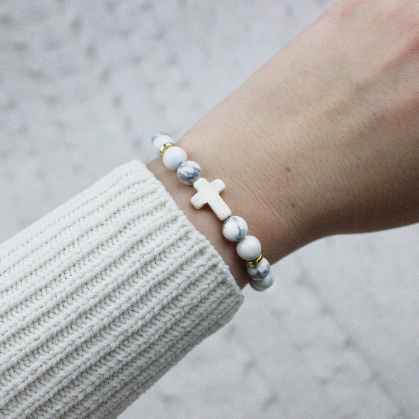 Cross Stone Bracelet - Marbled White